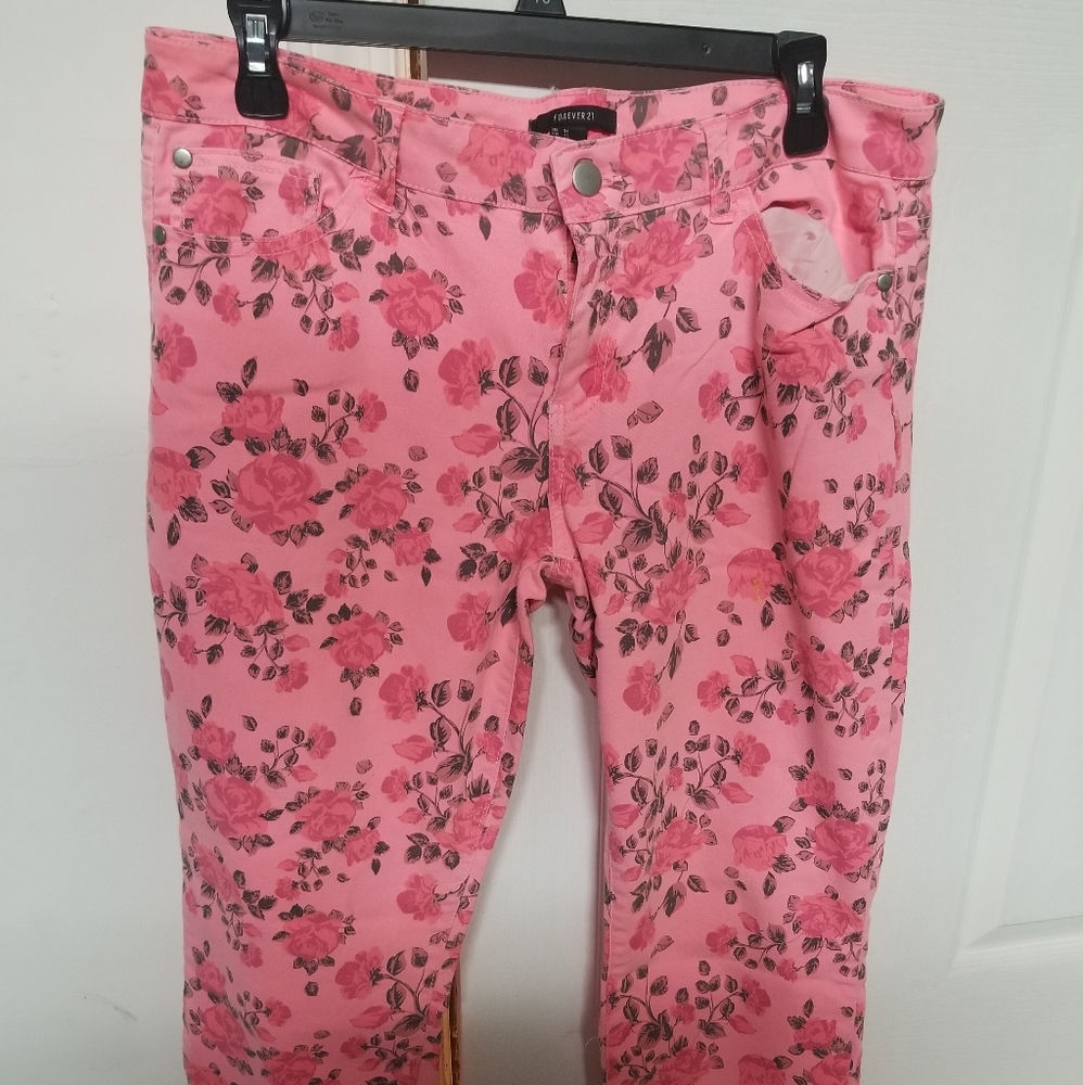 Pink floral jeans